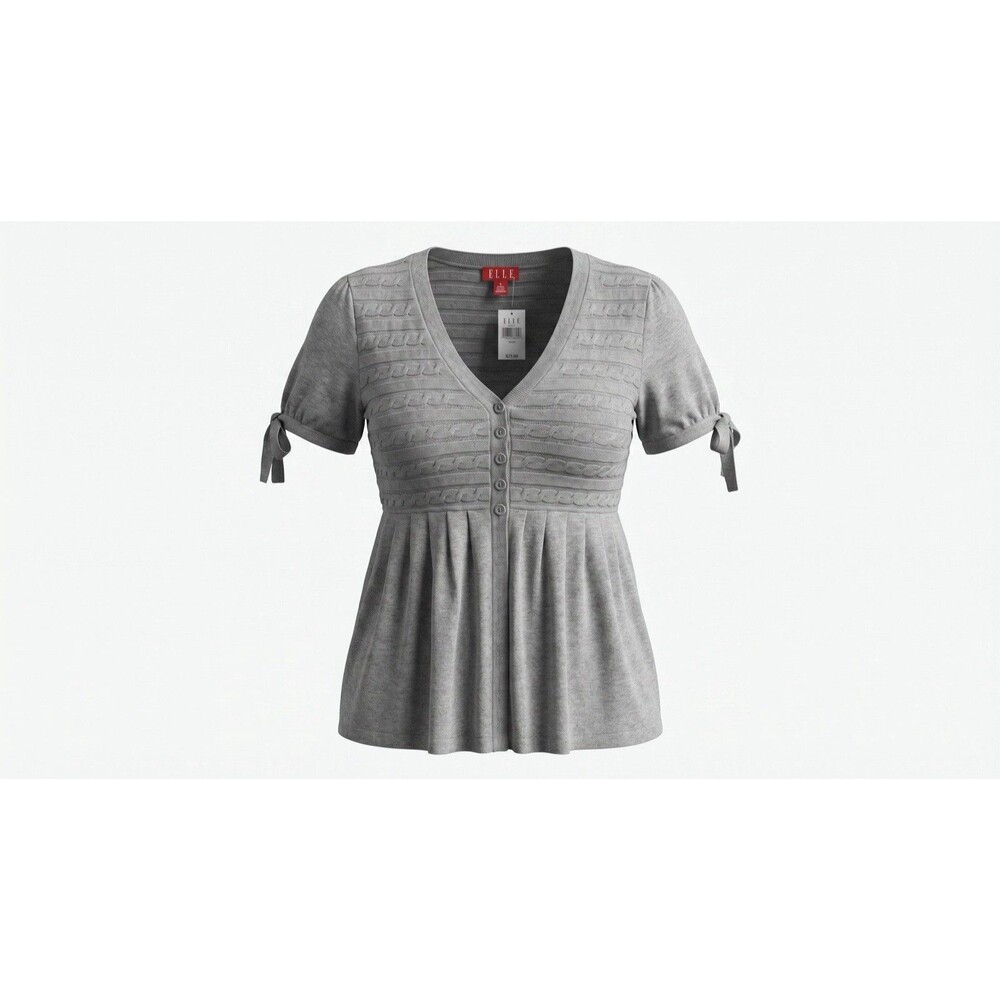 NWT Elle Gray Cable Knit Empire Waist Tie Sleeve Top Size Large